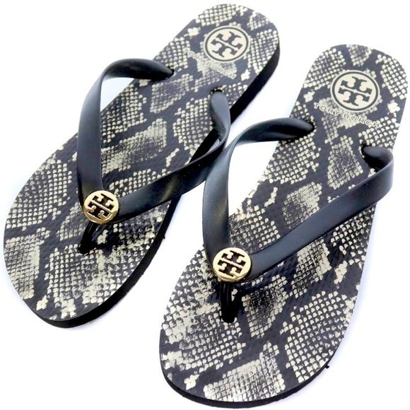 Tory Burch Shoes - Tory Burch Classic Snake Reptile Preppy Perfect Black Thong Flip Flop Sandals